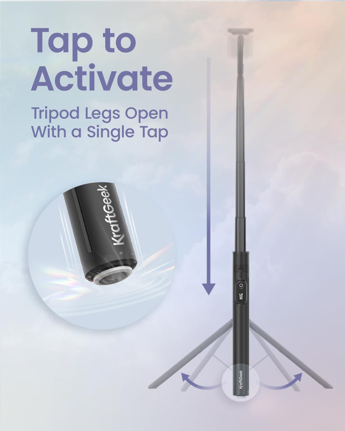 KraftGeek trípode completamente extendido a 66 pulgadas ideal para tomas de cuerpo entero