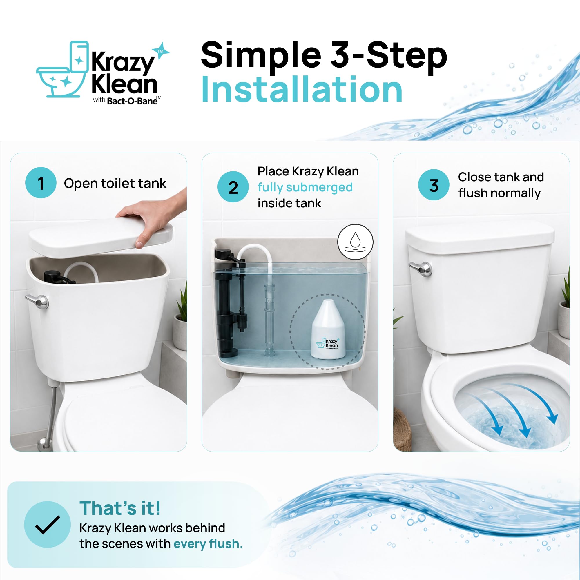 Krazy Klean instalación dentro del tanque para fácil colocación