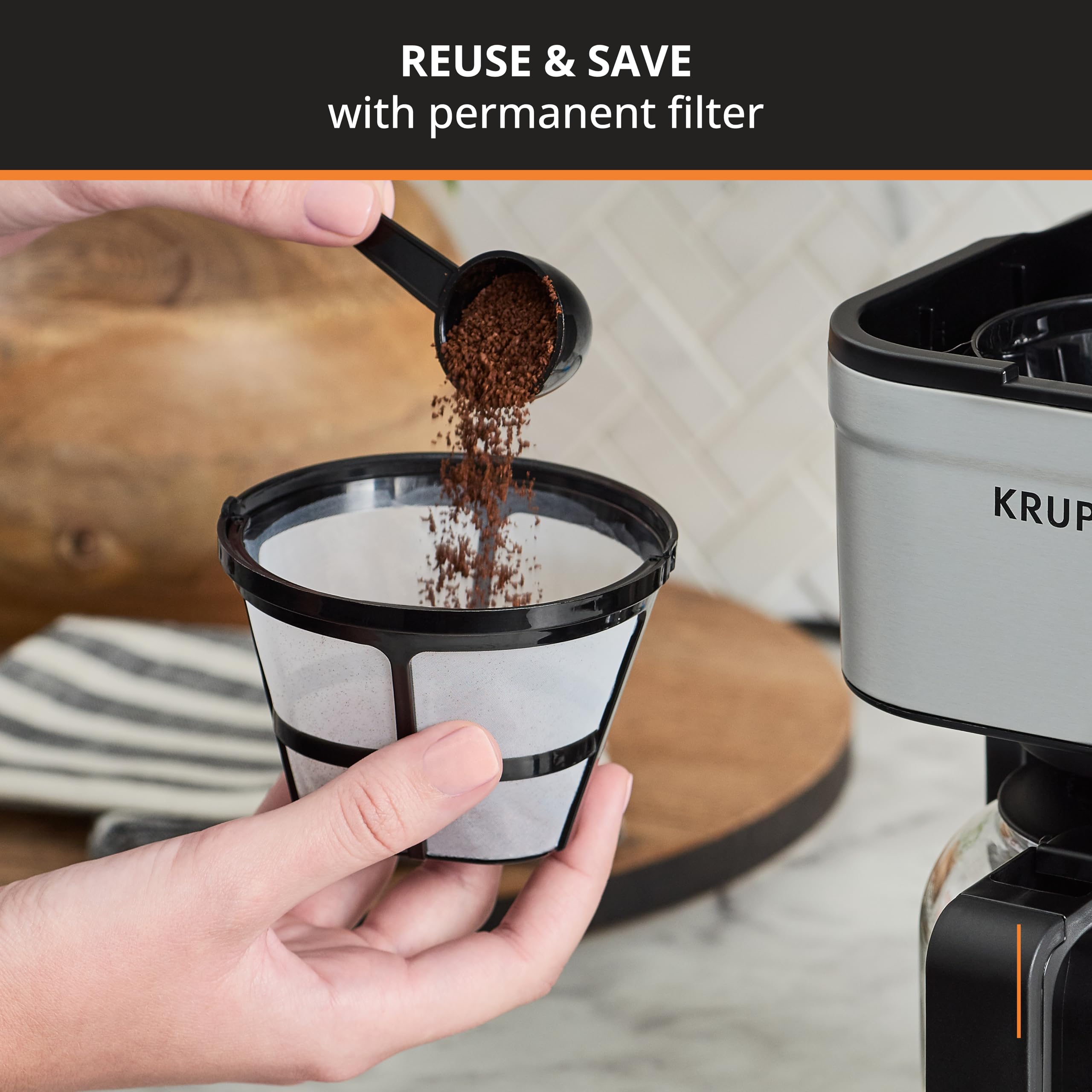 KRUPS filtro reutilizable con cuchara medidora que reduce residuos de papel