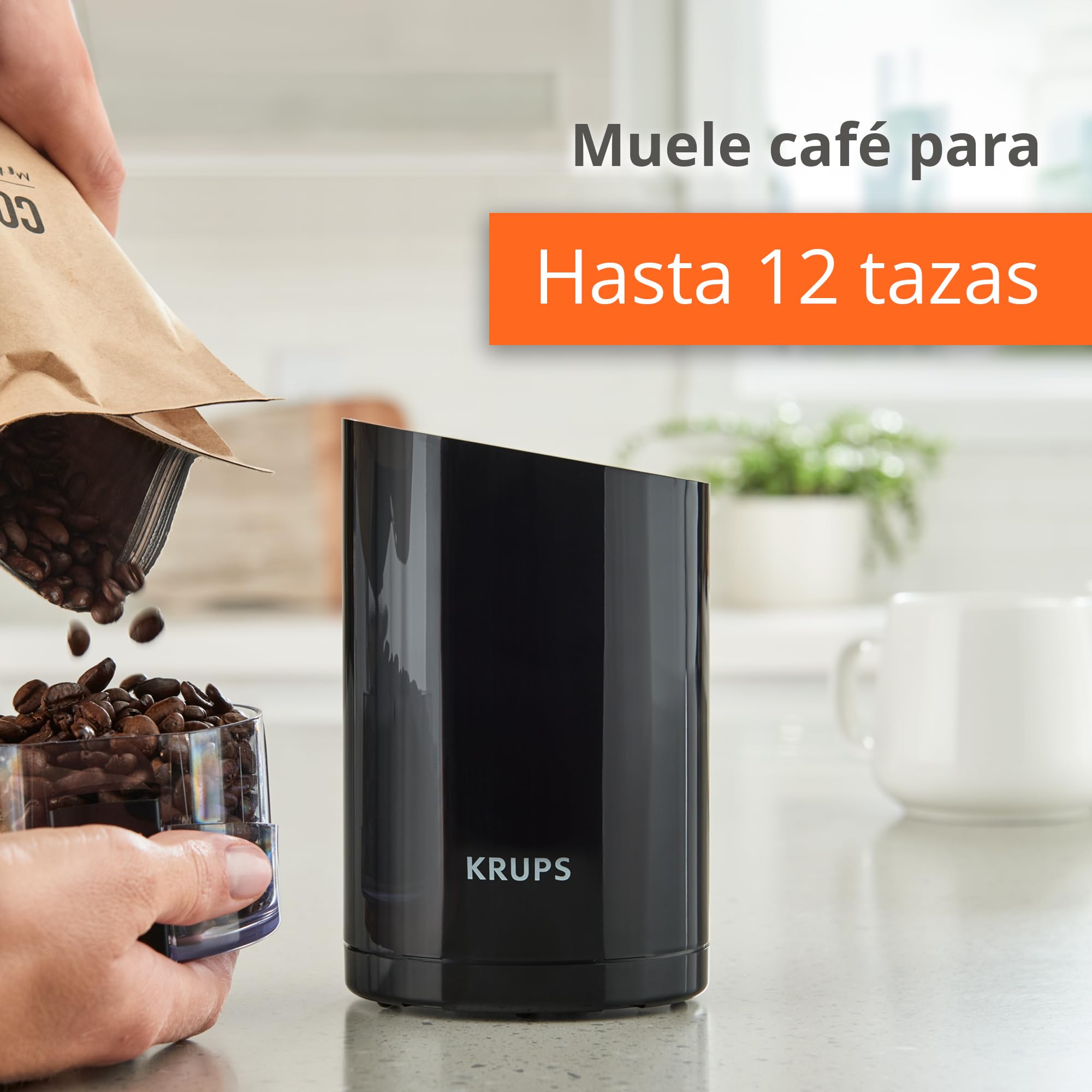 KRUPS tolva de 3 oz mostrando capacidad para varias tazas o especias