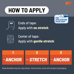 KT Tape Pro junto a una mano para comparar tamaño de tiras precortadas de 10 pulgadas, fácil de usar