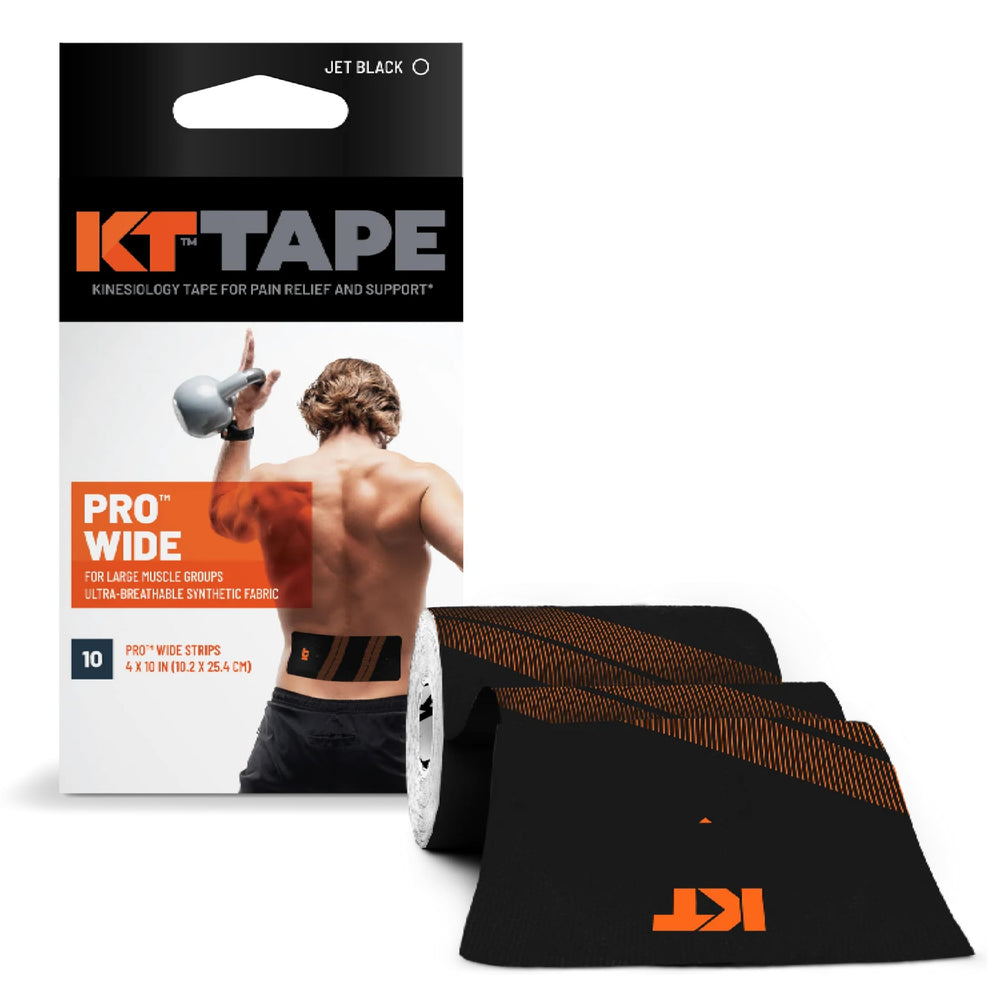 KT Tape Pro Wide empaque frontal con información clara y beneficio de soporte duradero