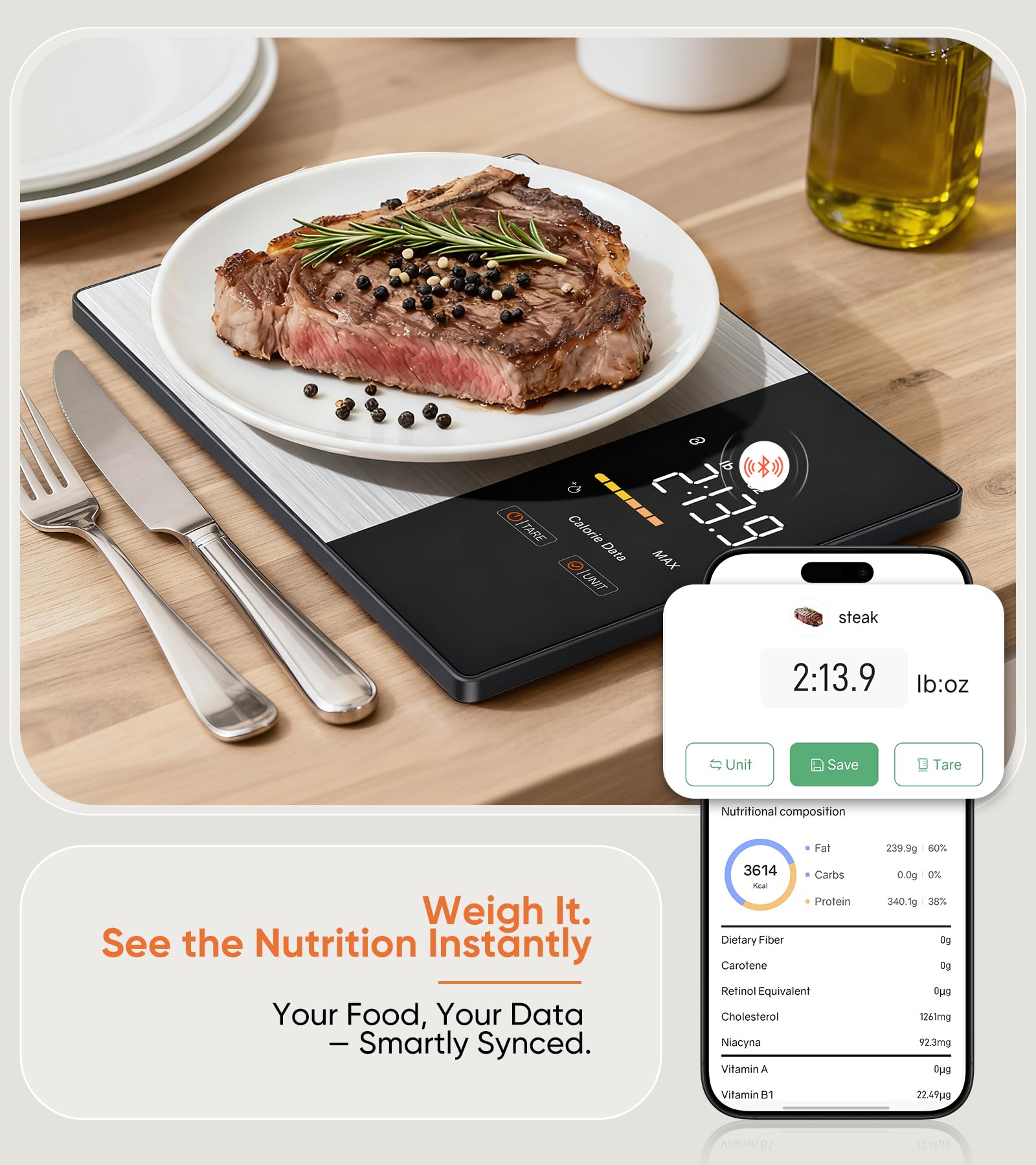 KUAIVO en uso pesando ingredientes y enviando datos nutricionales