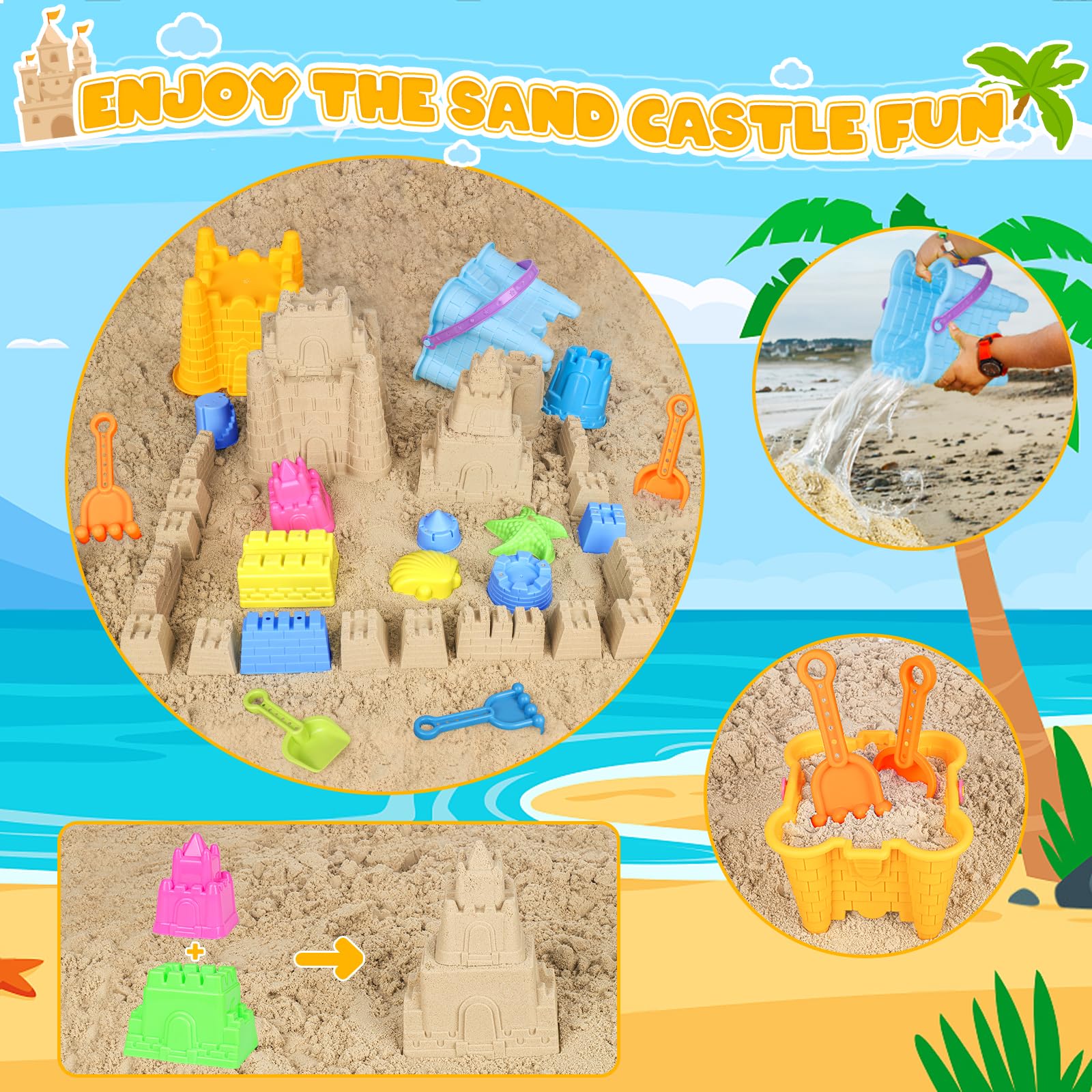 KUBUSFLY niños construyendo castillo en la playa fomentando creatividad
