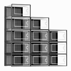 Kuject paquete frontal de 12 cajas transparentes mostrando organización eficiente
