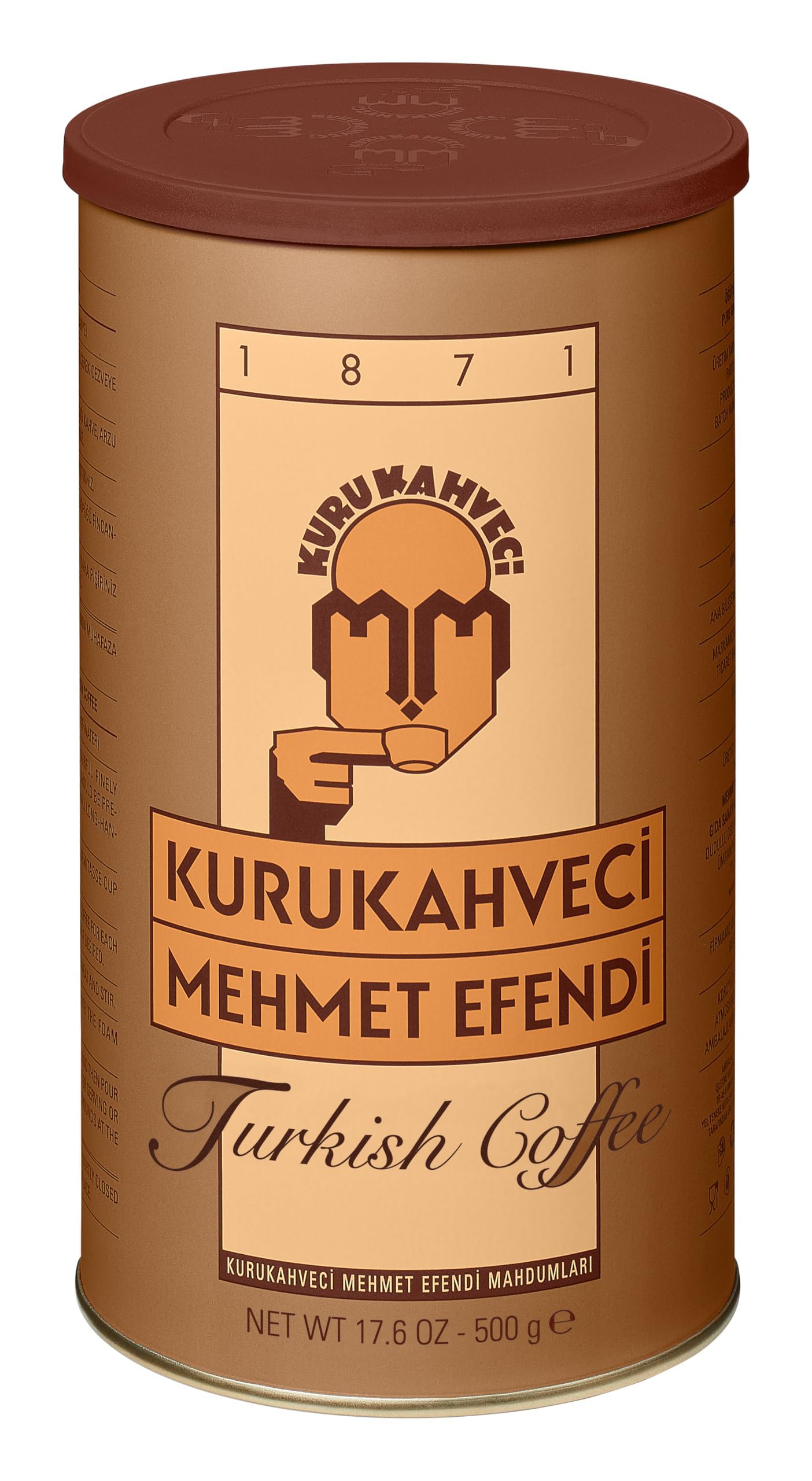 Kurukahveci Mehmet Efendi tin front view showing authentic packaging and heritage appeal