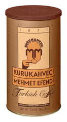 Kurukahveci Mehmet Efendi tin front view showing authentic packaging and heritage appeal