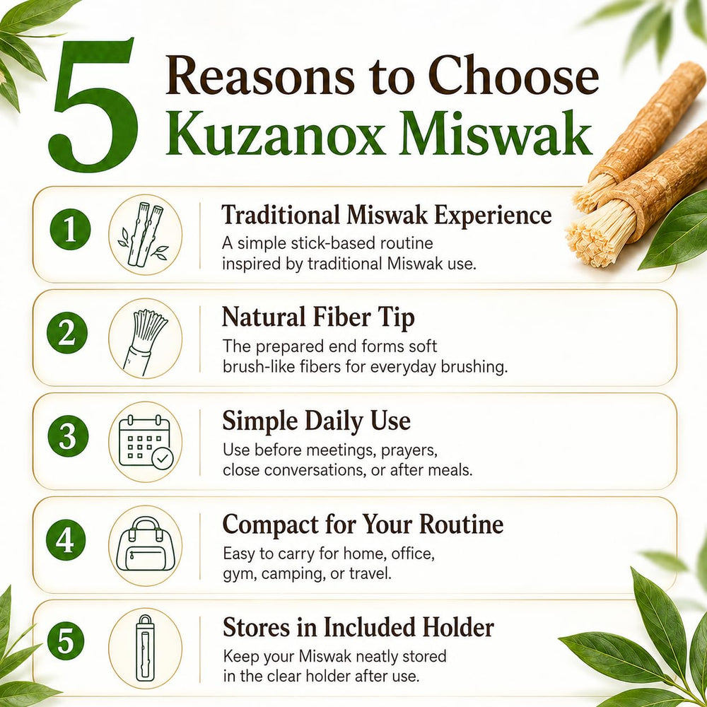 KUZANOX miswak en bolso portátil ideal para higiene oral fuera de casa