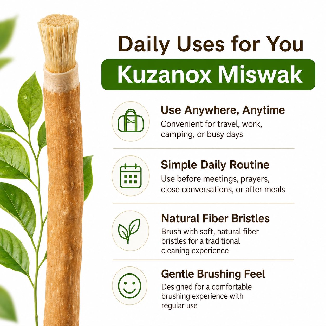 KUZANOX porta reutilizable para miswak protegiendo higiene y transporte seguro