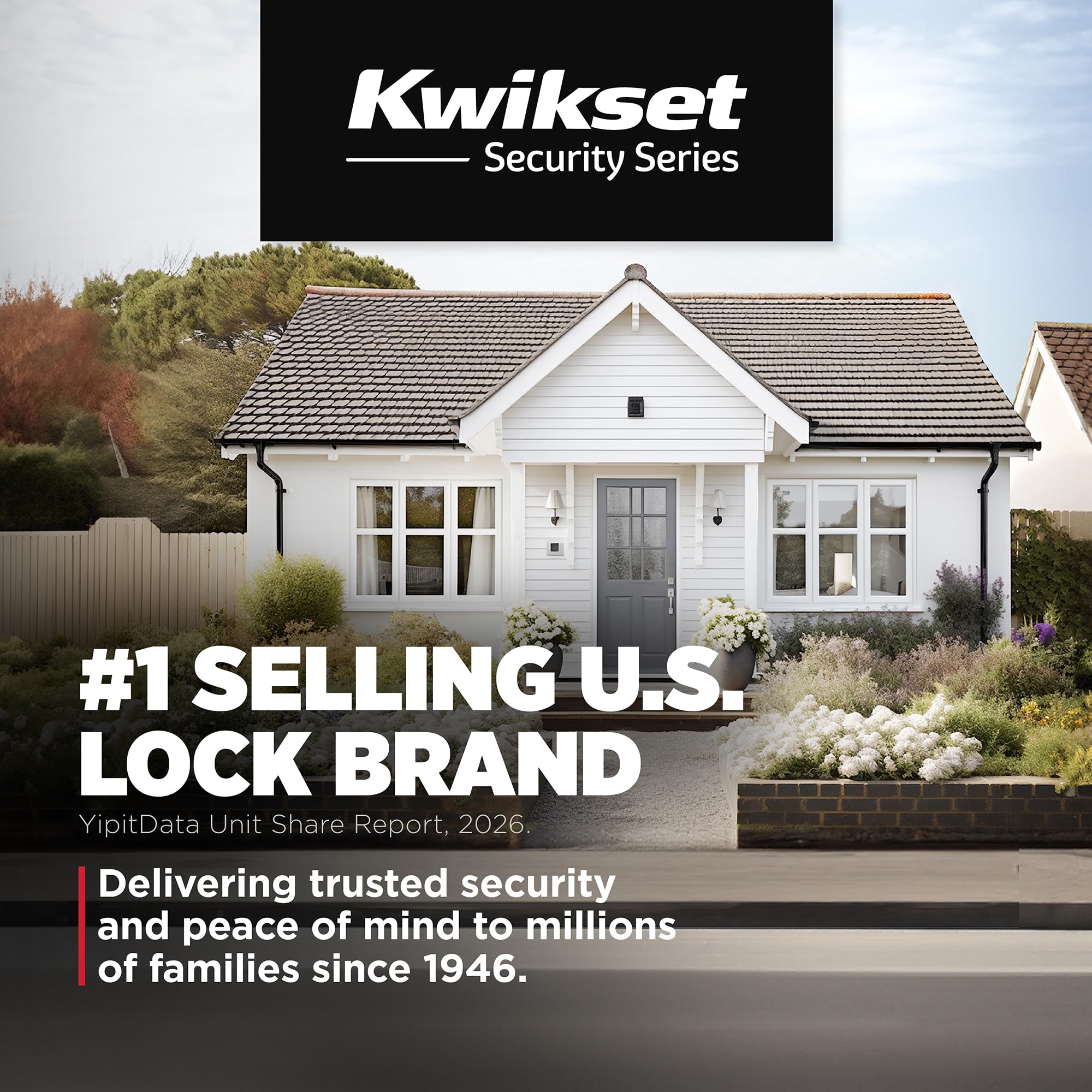 Kwikset instalada en puerta de entrada, apariencia segura y elegante