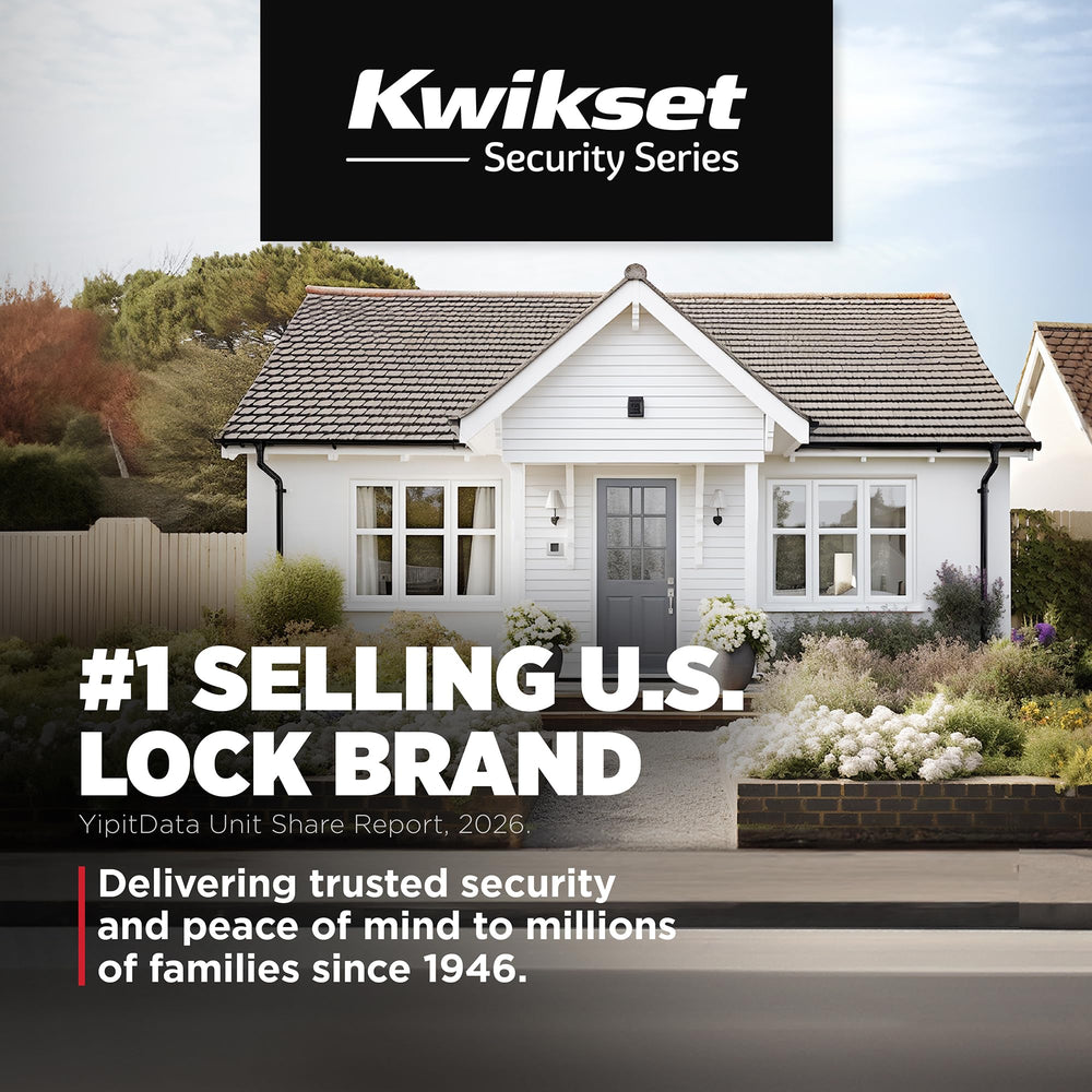 Kwikset instalada en puerta de entrada, apariencia segura y elegante