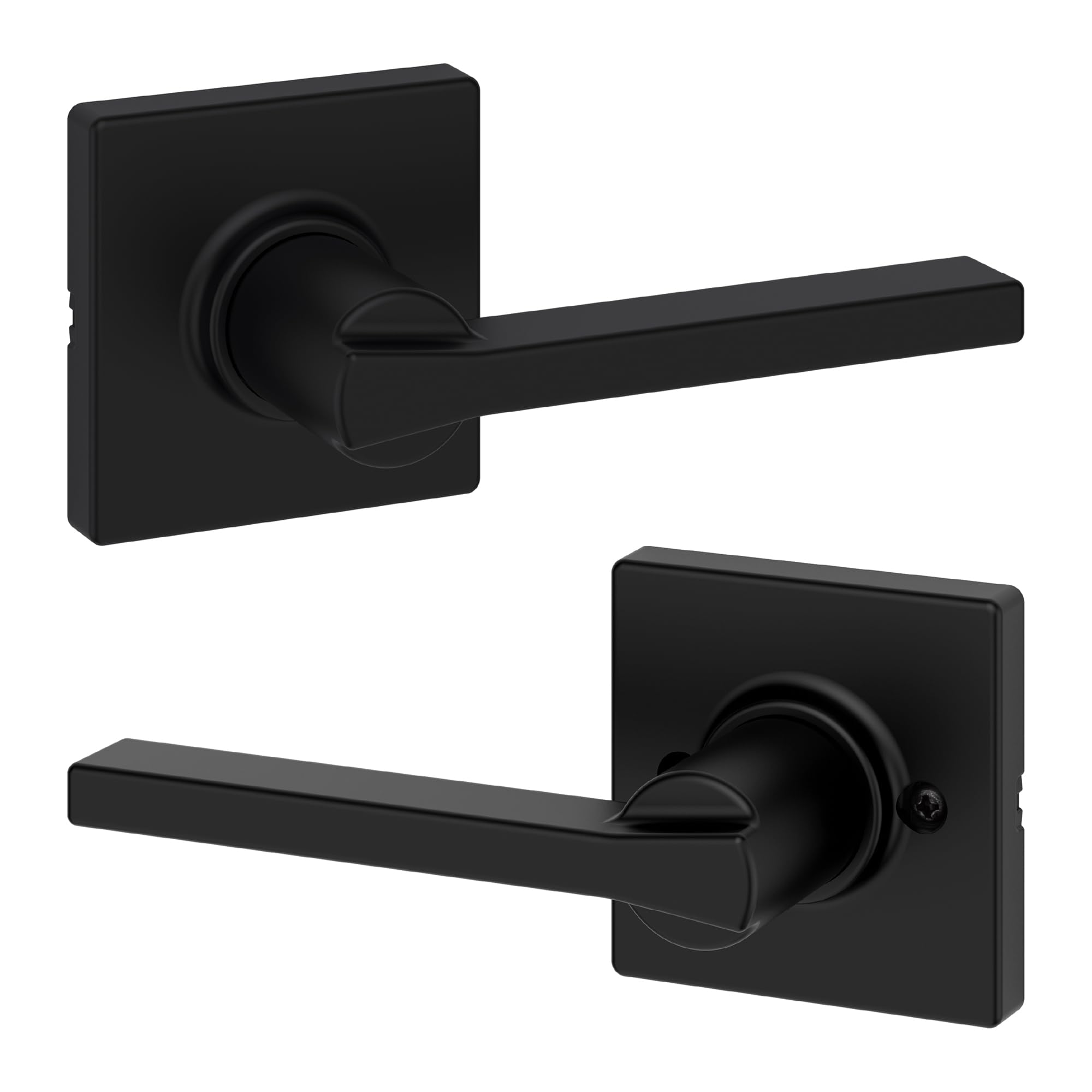 Kwikset vista frontal de la palanca Casey en negro mate, moderno y resistente