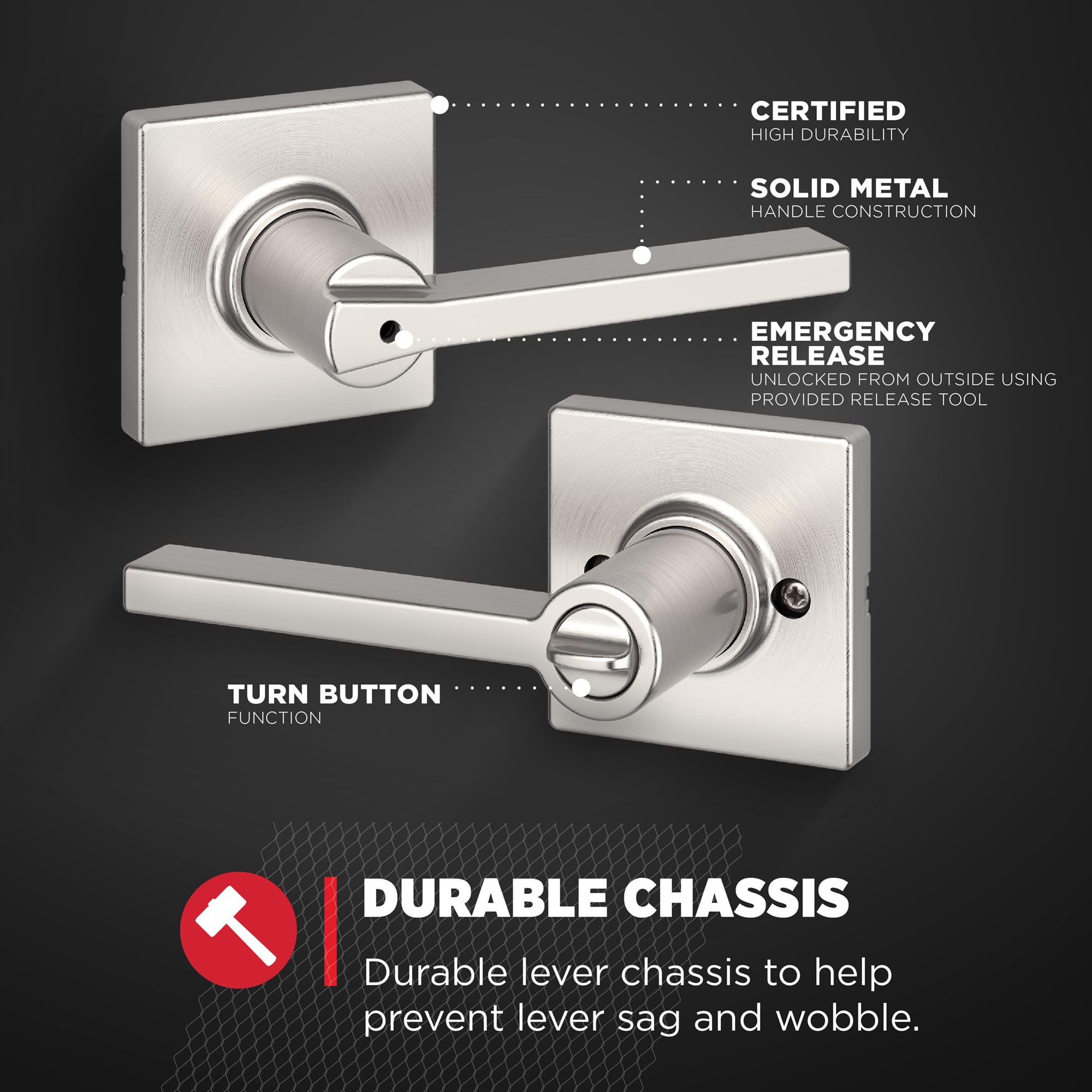 Kwikset Casey cerrojo ajustable mostrando compatibilidad con varios espesores de puerta