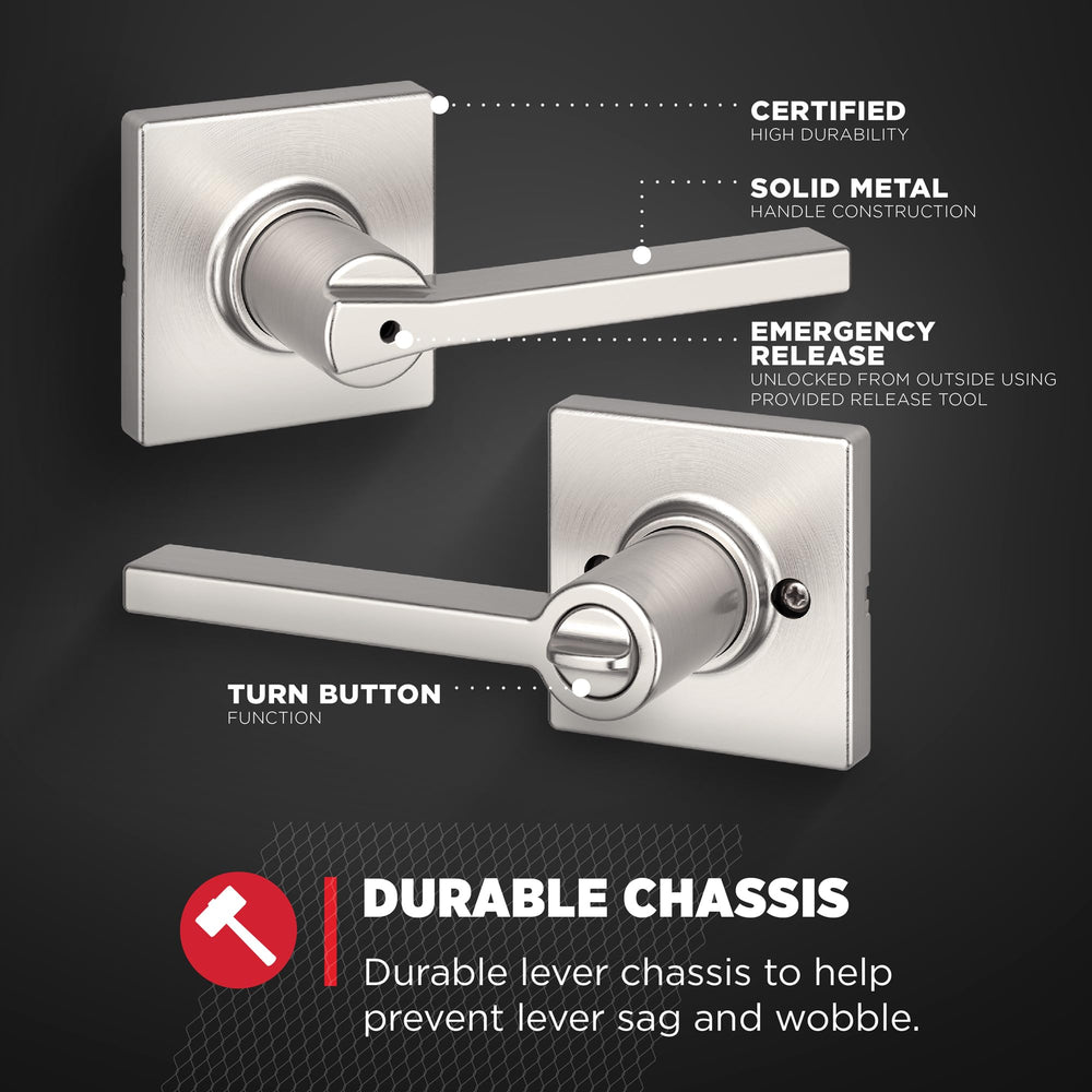 Kwikset Casey cerrojo ajustable mostrando compatibilidad con varios espesores de puerta