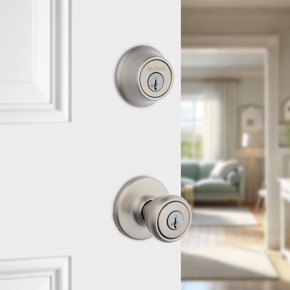 Kwikset Tylo primer plano de la textura del pomo ofreciendo agarre cómodo