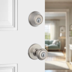 Kwikset Tylo primer plano de la textura del pomo ofreciendo agarre cómodo