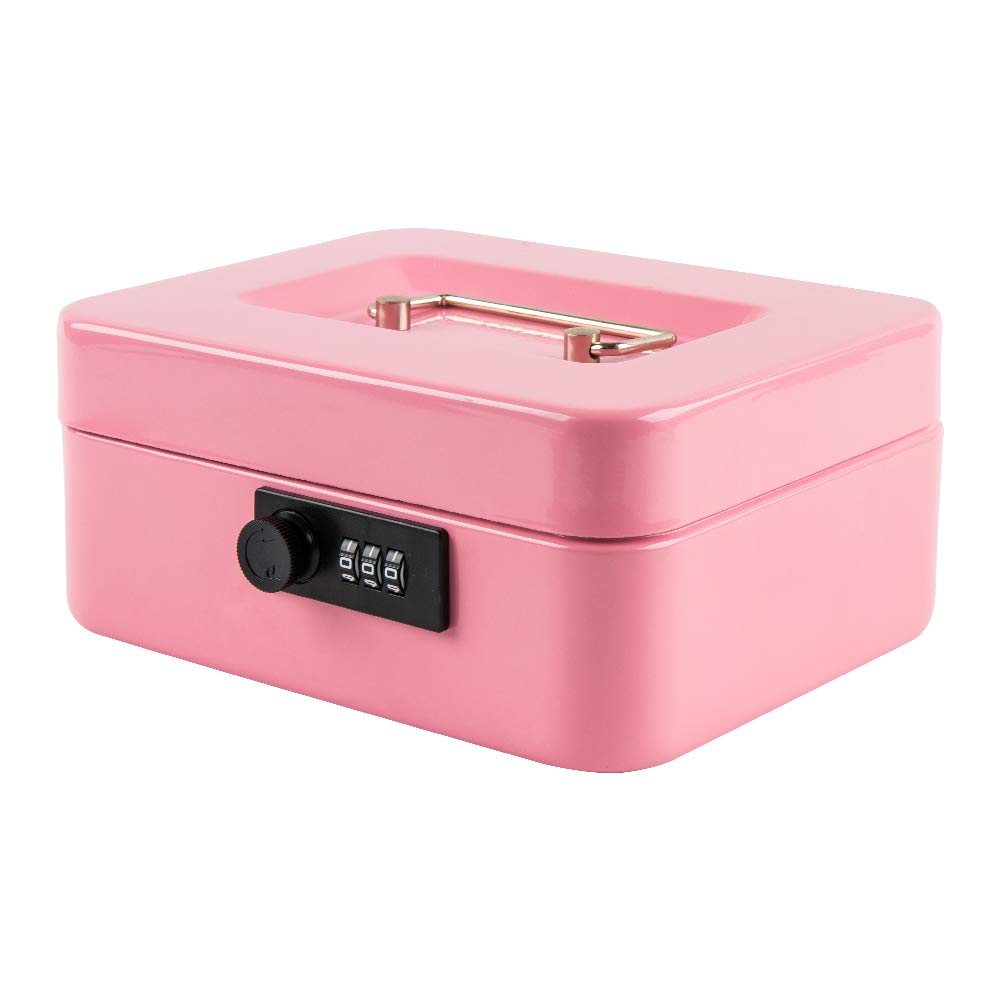 KYODOLED frente de la caja de seguridad rosa protegiendo efectivo