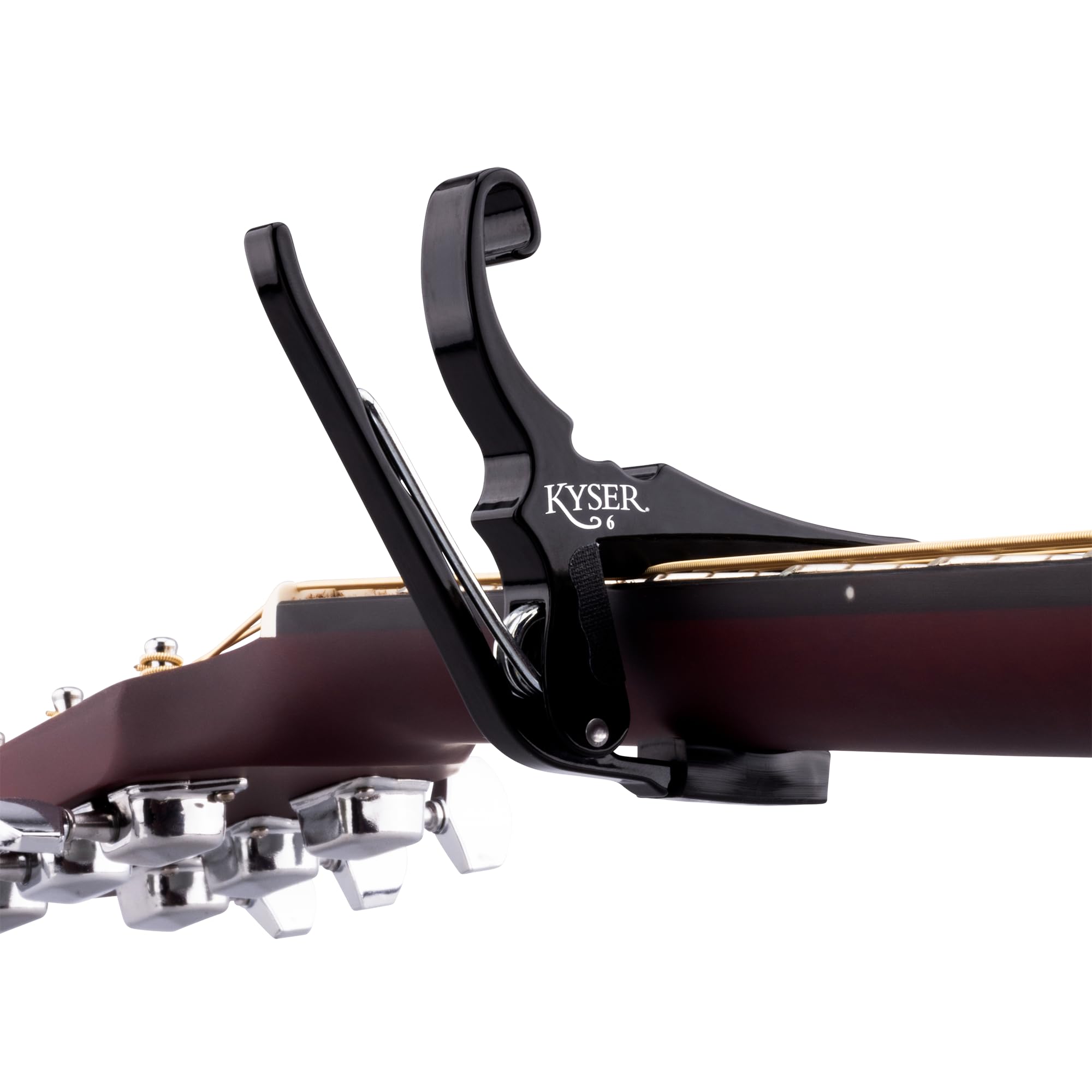Kyser KG6BA clamped on acoustic neck demonstrating quick key change convenience