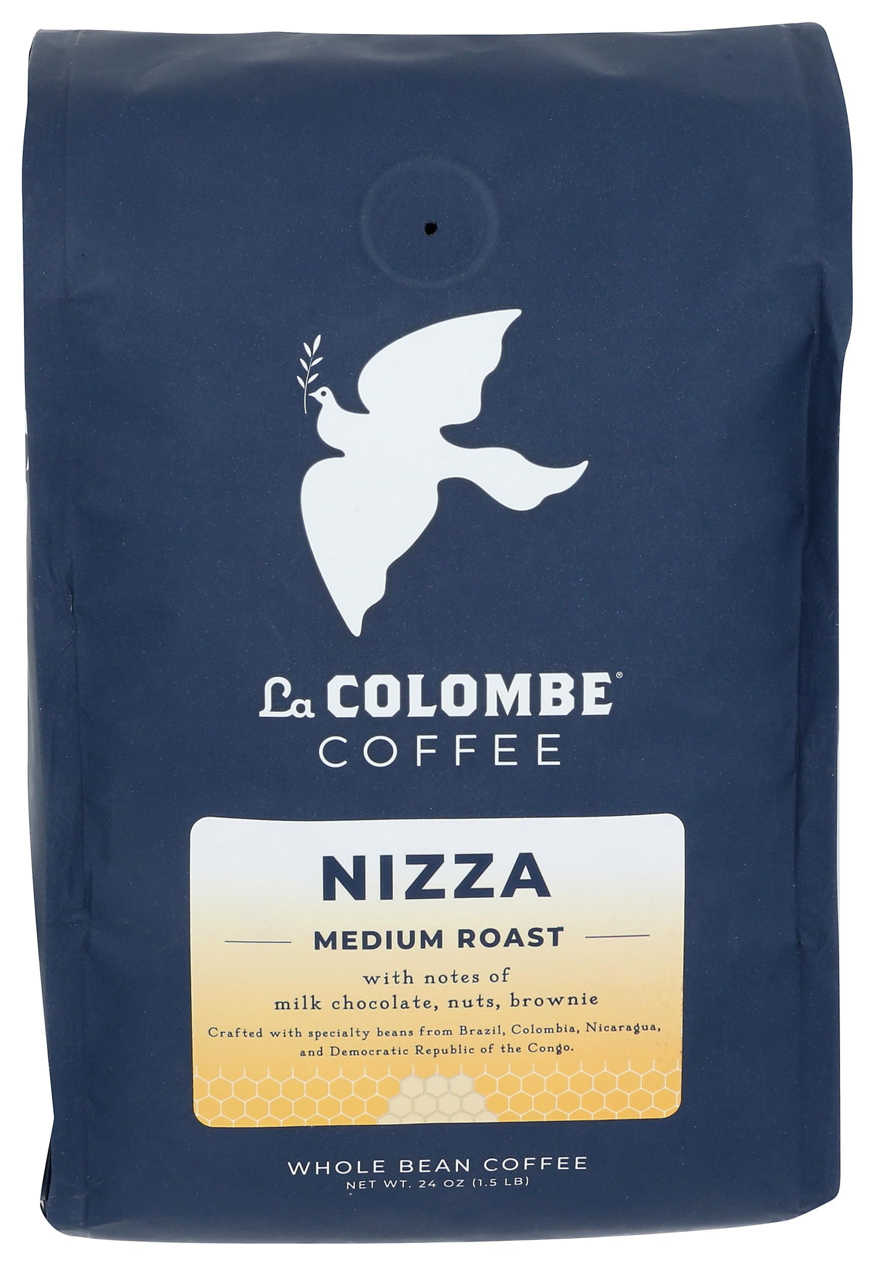 La Colombe paque frontal mostrando diseño y granos, calidad consistente