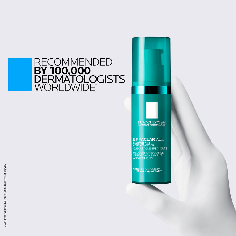 La Roche-Posay Effaclar A.Z. tamaño del tubo comparado con una mano para referencia