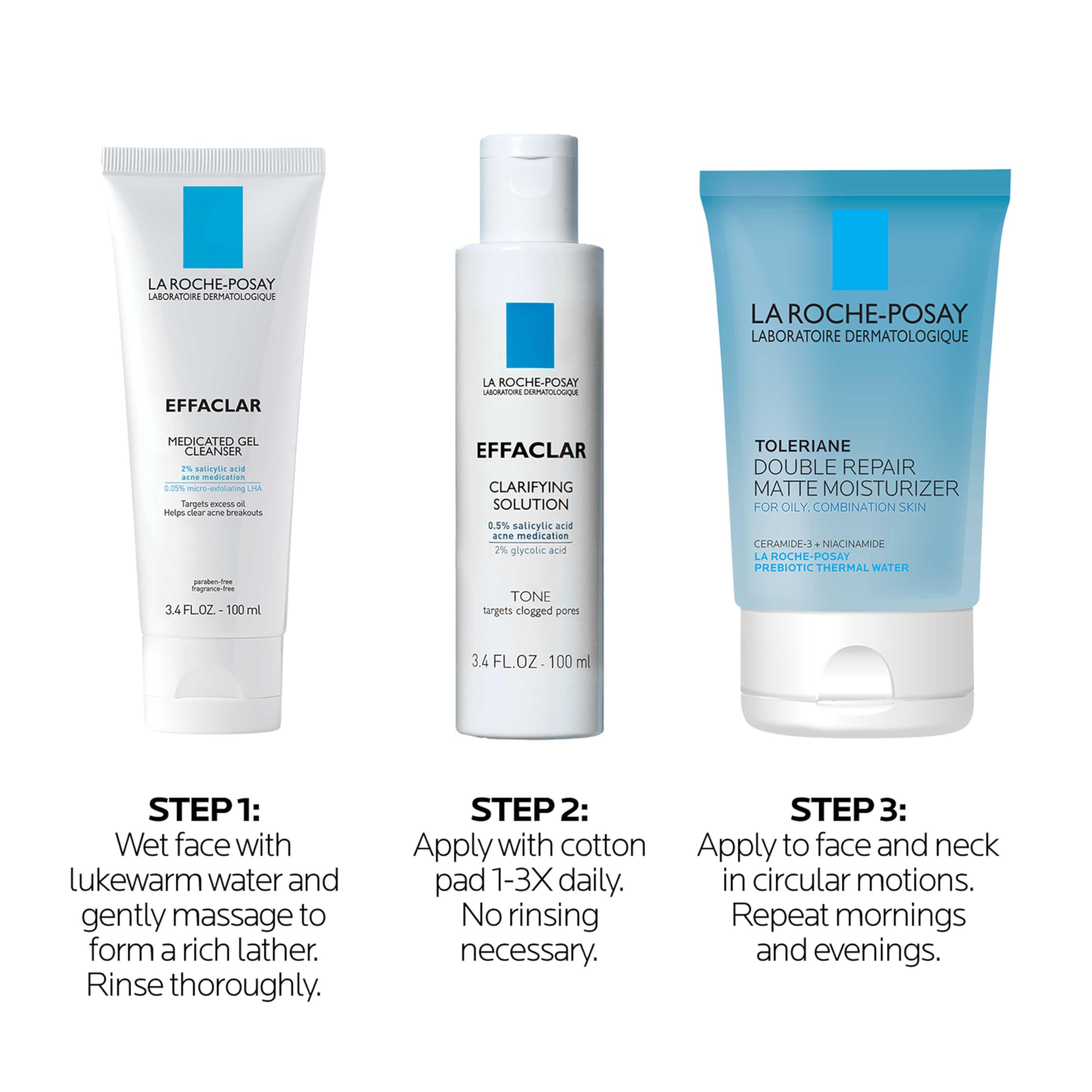La Roche-Posay etiquetas del kit mostrando ingredientes activos y información clara