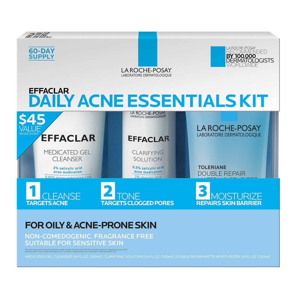 La Roche-Posay kit Effaclar frontal mostrando los tres productos y control del brillo