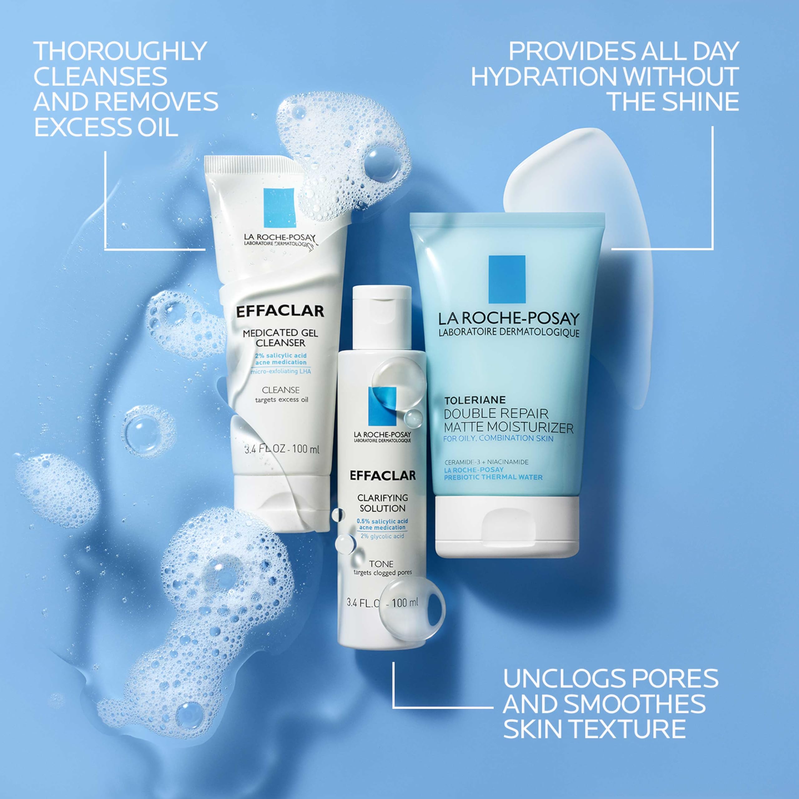La Roche-Posay tónico Effaclar botella en primer plano con acabado calmante