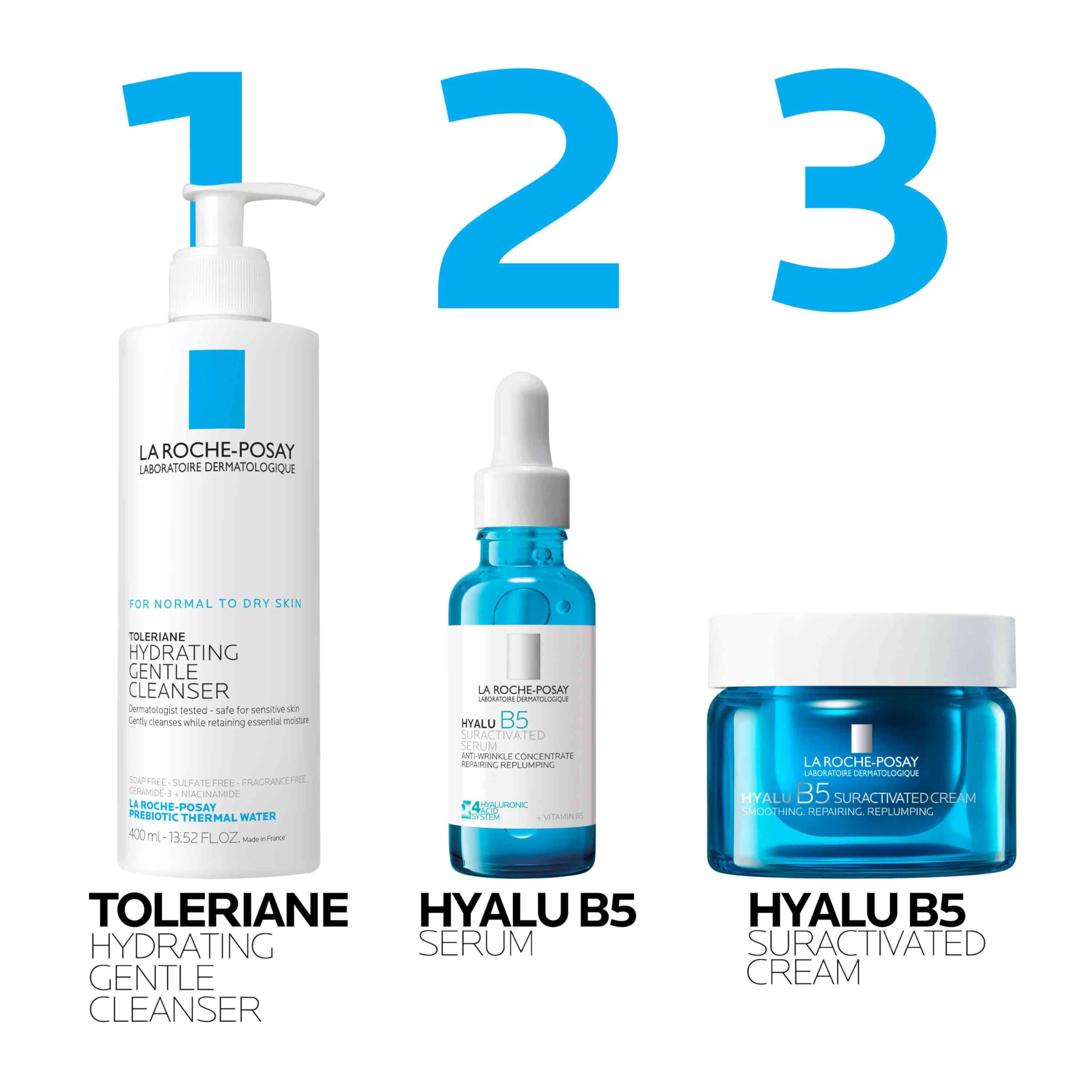 La Roche-Posay ingredientes activos mostrando ácido hialurónico y B5