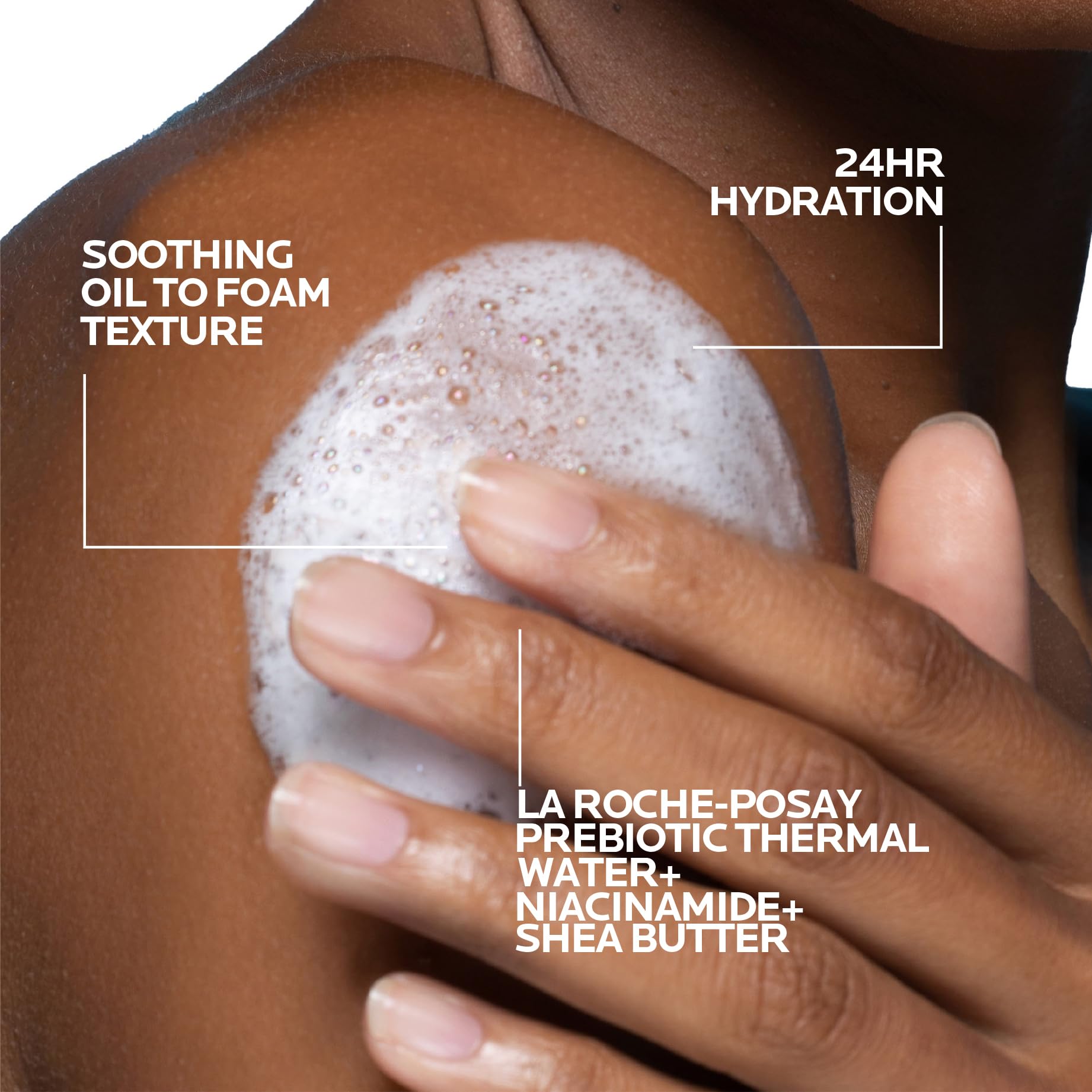 La Roche-Posay primer plano de la etiqueta con ingredientes y beneficios