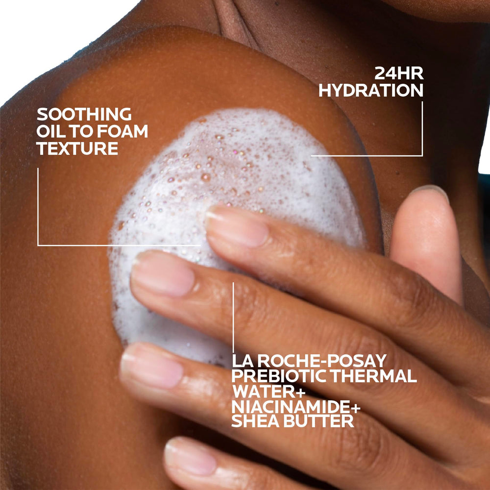 La Roche-Posay primer plano de la etiqueta con ingredientes y beneficios