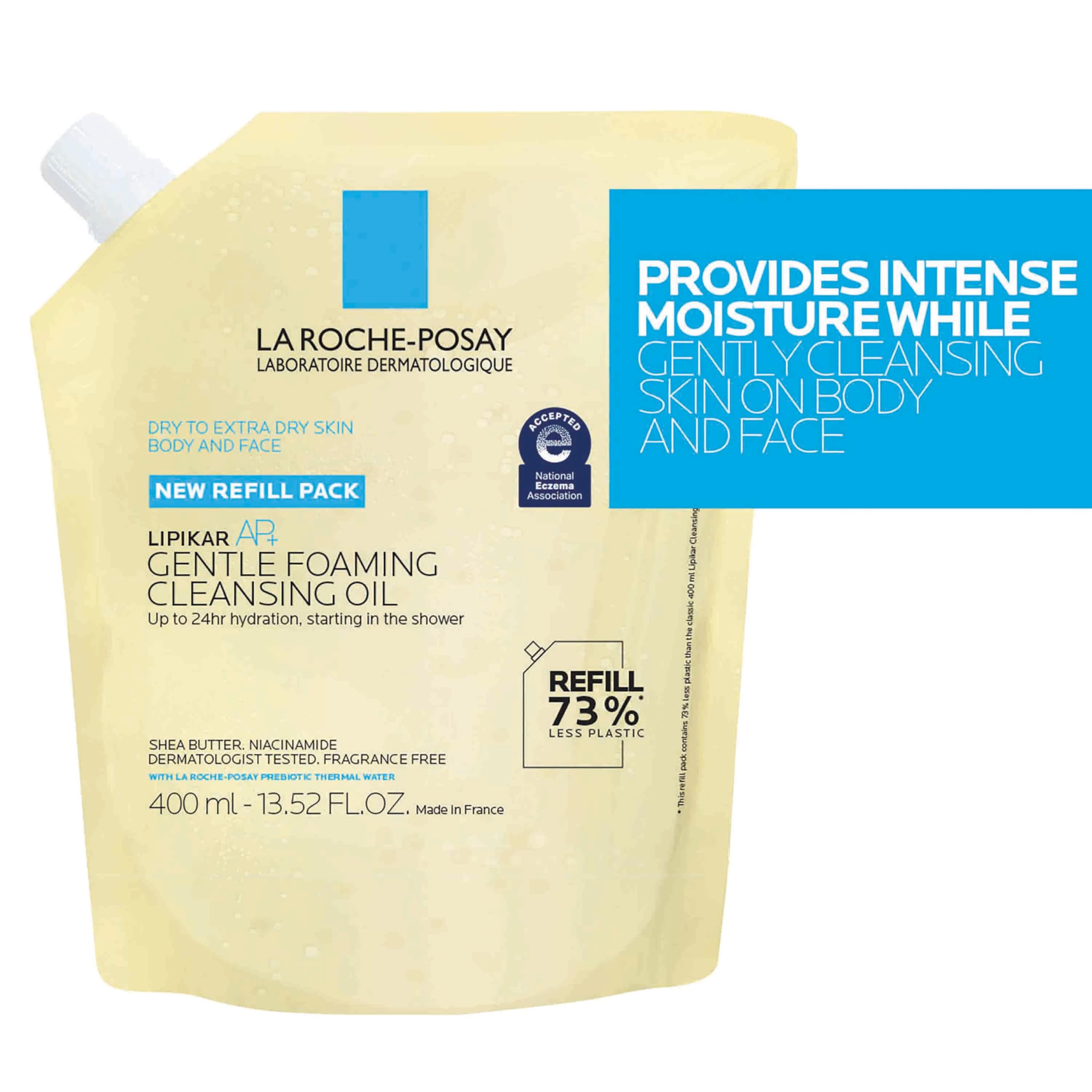 La Roche-Posay familia usando el limpiador para rostro y cuerpo hidratado