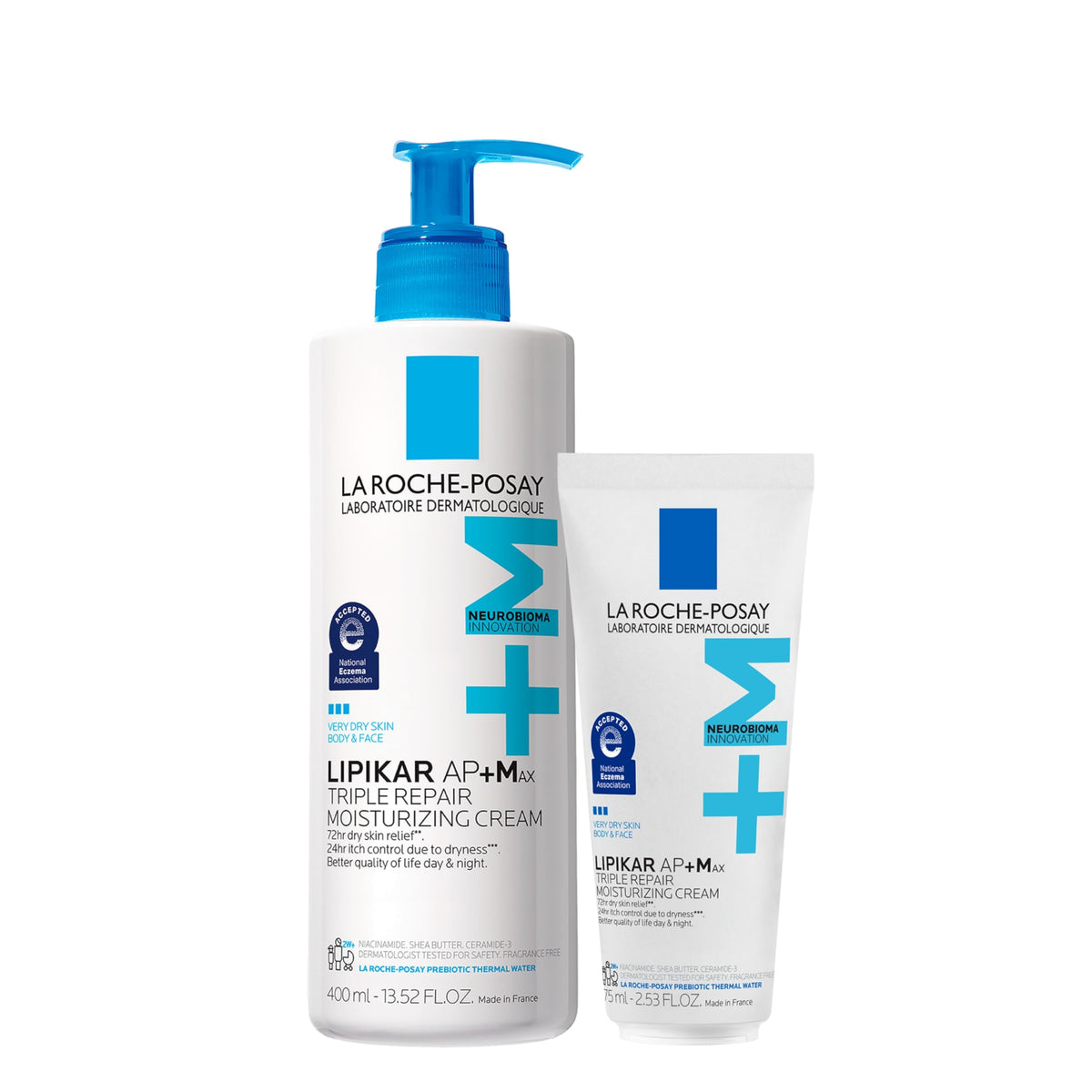 La Roche-Posay Lipikar AP+MAX frente del envase mostrando tamaño y diseño útil