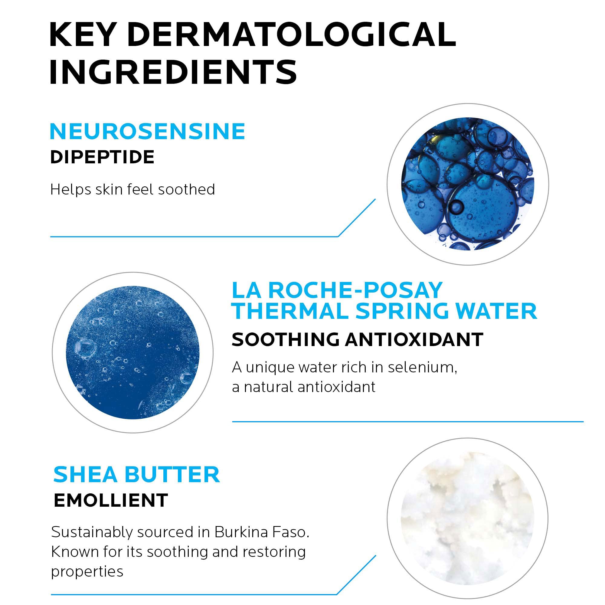 La Roche-Posay textura cremosa detallada, hidratación ligera y rápida absorción