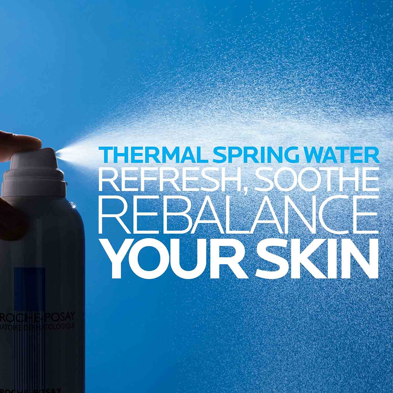 La Roche-Posay bruma en uso sobre rostro para refrescar y calmar