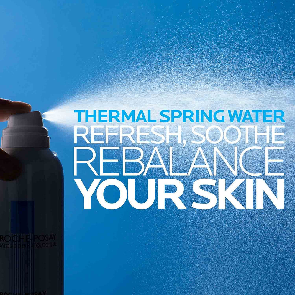 La Roche-Posay bruma en uso sobre rostro para refrescar y calmar