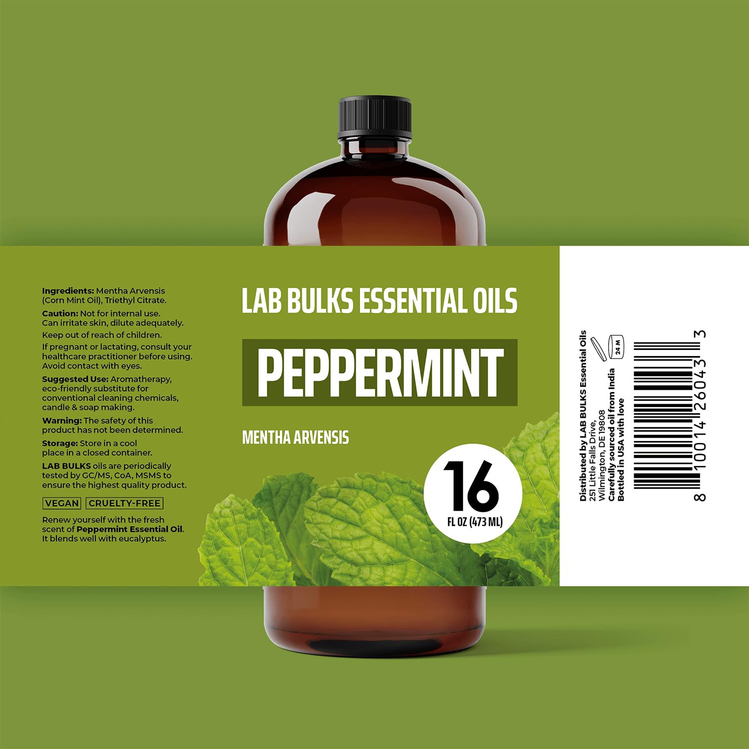 LAB BULKS ESSENTIAL OIL etiqueta clara con origen y volumen para confianza del comprador