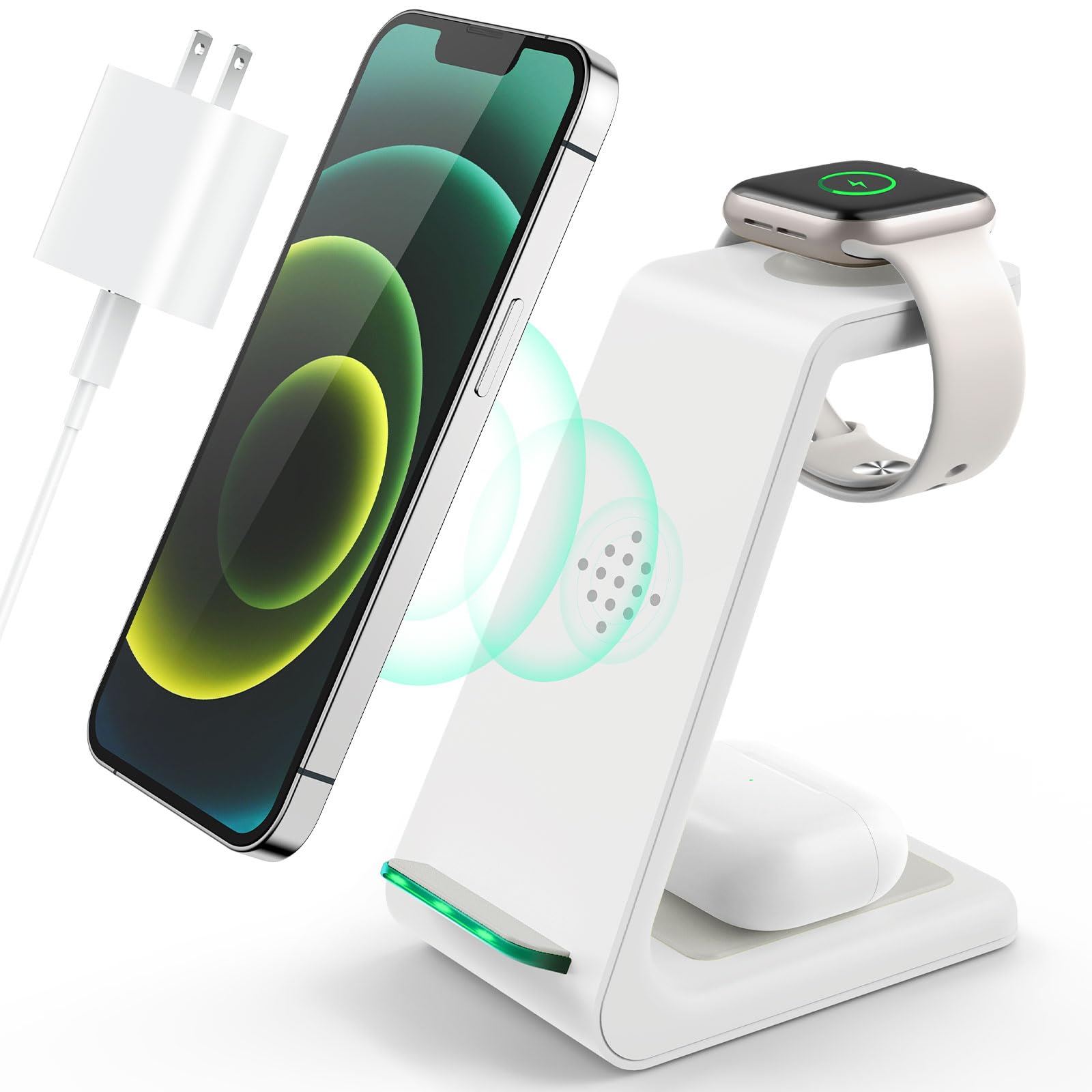 LABJOB estación frontal mostrando iPhone Apple Watch y AirPods, organización eficiente