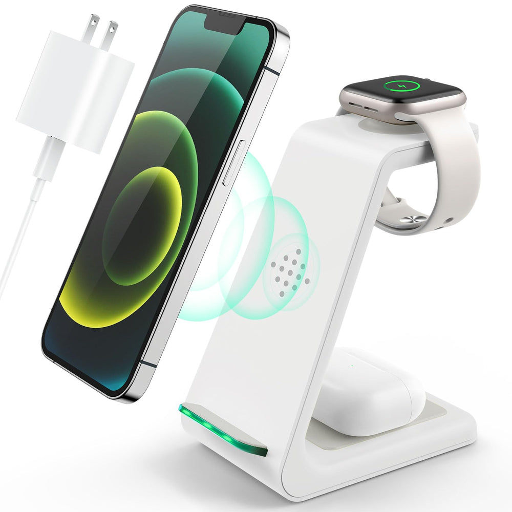 LABJOB estación frontal mostrando iPhone Apple Watch y AirPods, organización eficiente