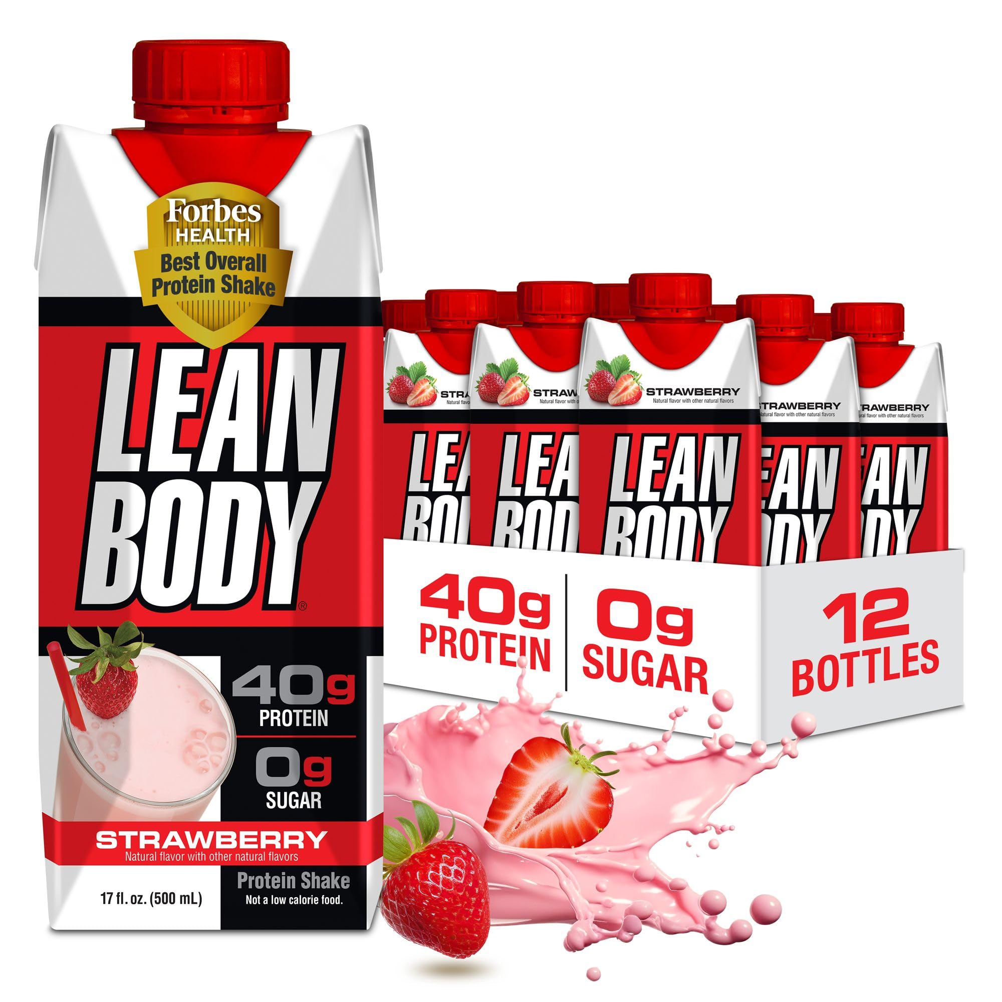 Labrada botella frontal fresa mostrando 40 g de proteína y etiqueta clara