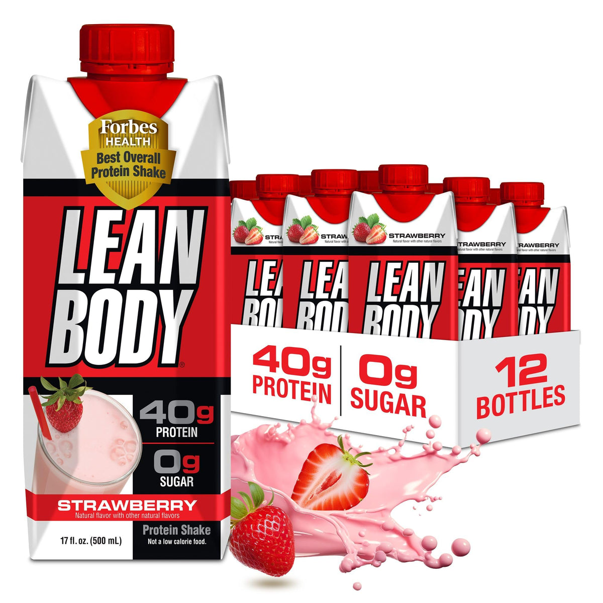 Labrada botella frontal fresa mostrando 40 g de proteína y etiqueta clara