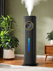 Lacidoll humidificador frontal negro mostrando diseño y capacidad para habitaciones grandes