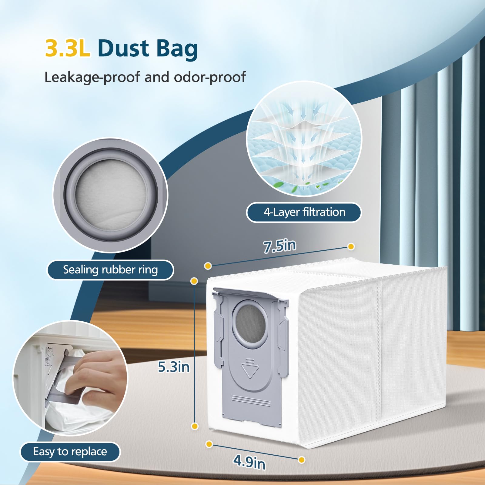 Lacvik bolsa de polvo 3.3L con cuatro capas sin fugas