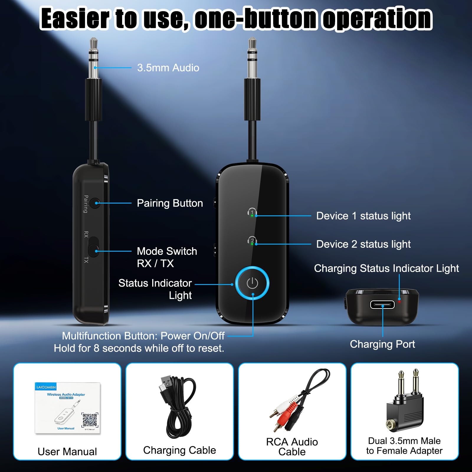 LAICOMEIN indicadores LED 1 y 2 mostrando estado de emparejamiento claro
