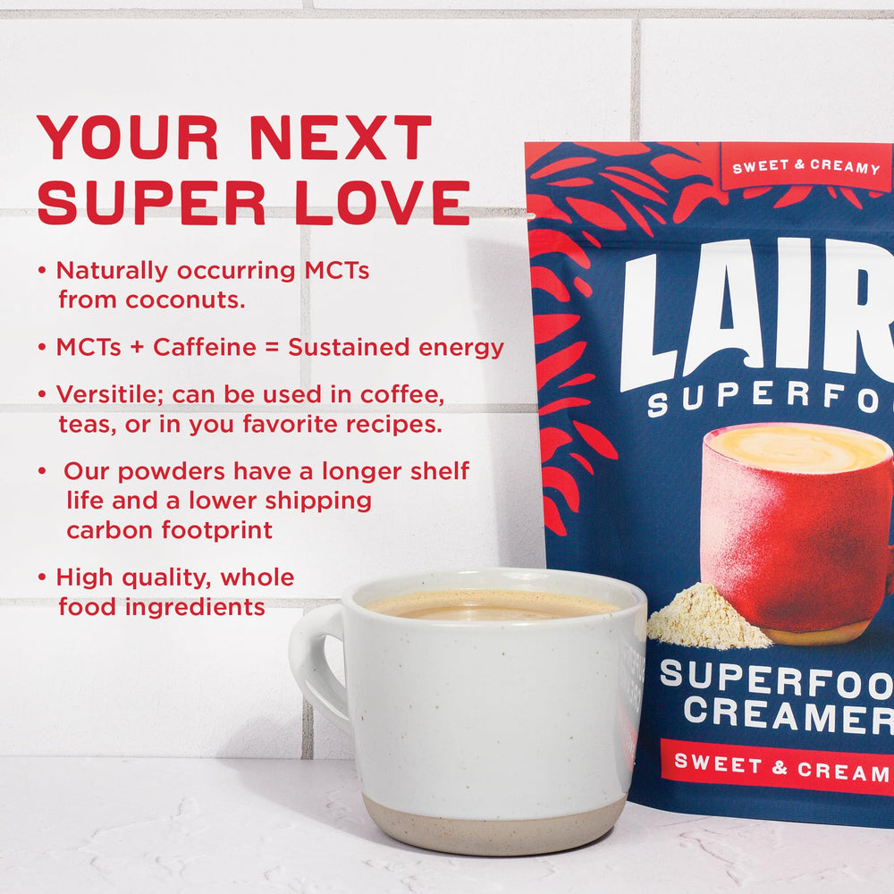 Laird Superfood etiqueta legible con certificaciones y beneficios claros