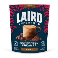 Laird Superfood frente del paquete mocha mostrando diseño y tamaño
