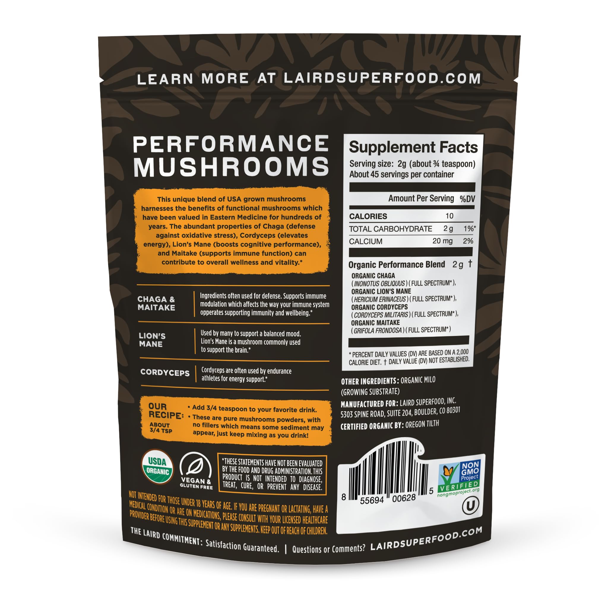 Laird Superfood polvo en cuchara destacando textura fina y facilidad de mezcla