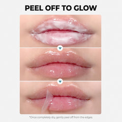 Laka máscara peel-off despegada en mano, muestra eliminación suave de piel muerta