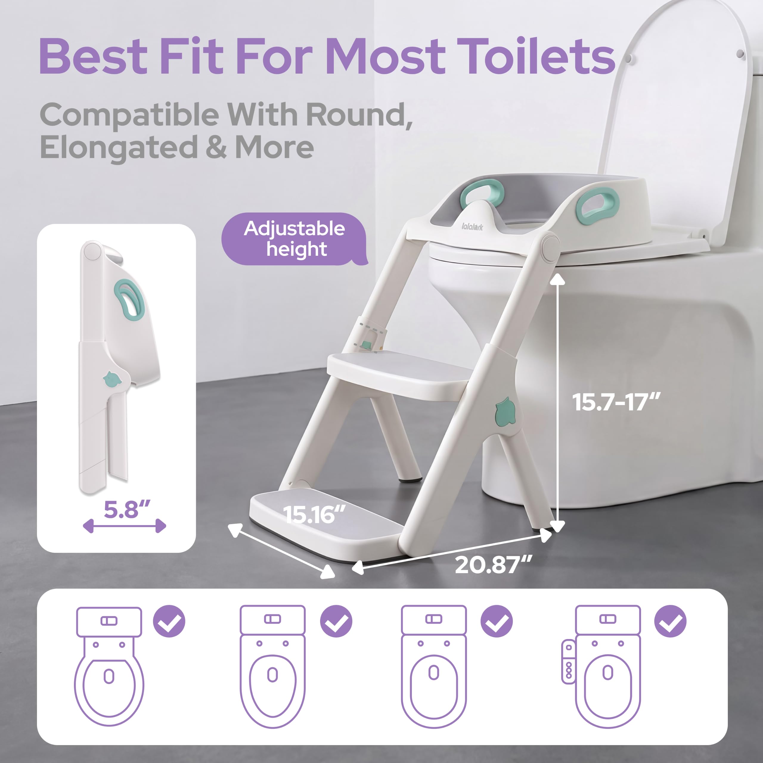 lalalark comparación de tamaño junto a un sanitario estándar para ajuste universal
