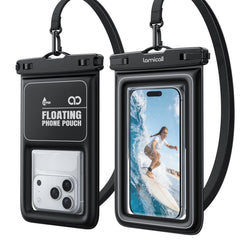 Lamicall vista frontal del pack de 2 fundas impermeables mostrando cierre seguro y diseño