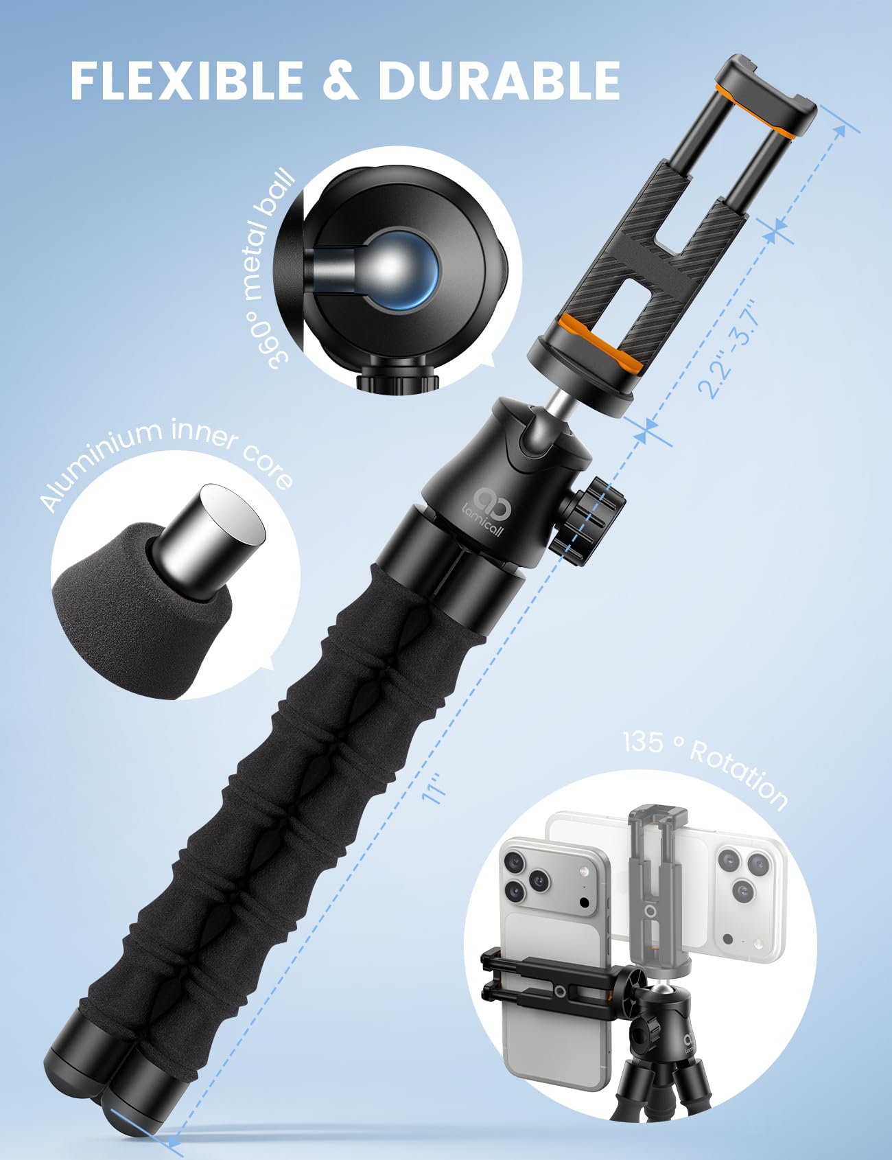 Lamicall montaje con adaptador 1/4" para GoPro y cámaras pequeñas versátil